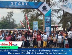 Membludak!!, Ribuan Masyarakat Belitung Timur Ikuti Jalan Sehat Bersama BUMN di Pantai Nyiur Melambai